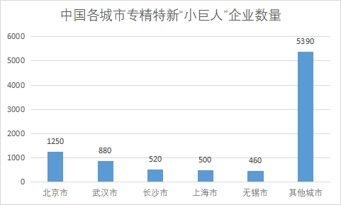 各城市专精特新“小巨人”企业数量