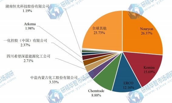 全球主要生产商氯酸钠销售额占比（2021年）