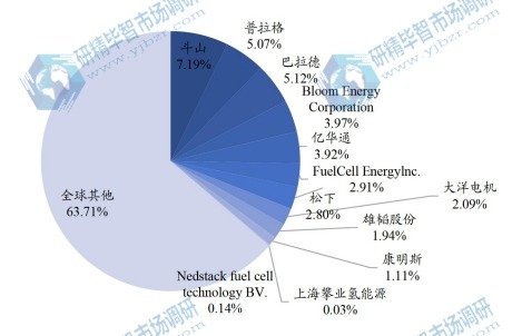 全球氢燃料电池主要企业产值占比 （2019-2020）