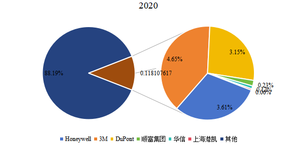 2020年中国个人保护设备主要企业产值占比