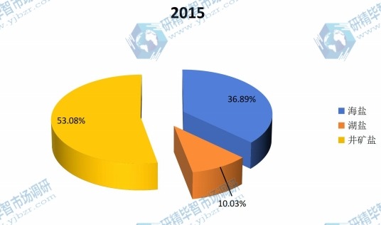 2015年全球不同种类盐产量的市场份额