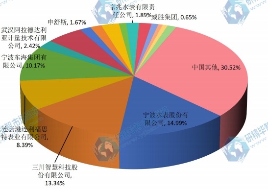 中国主要企业2015年水表销量份额