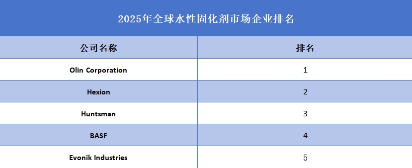 2025年全球水性固化剂市场企业排名